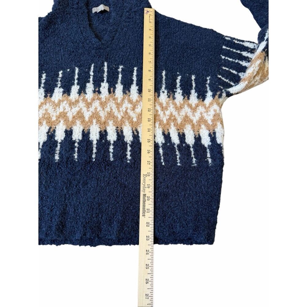 J Crew Sweater Fair Isle Johnny-Collar Boucle Yarn Wool Blend Navy Blue size Med - Picture 5 of 9